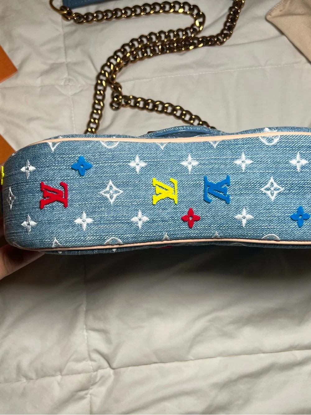 Louis Vuitton Embroidered Monogram Denim New Wave Chain MM